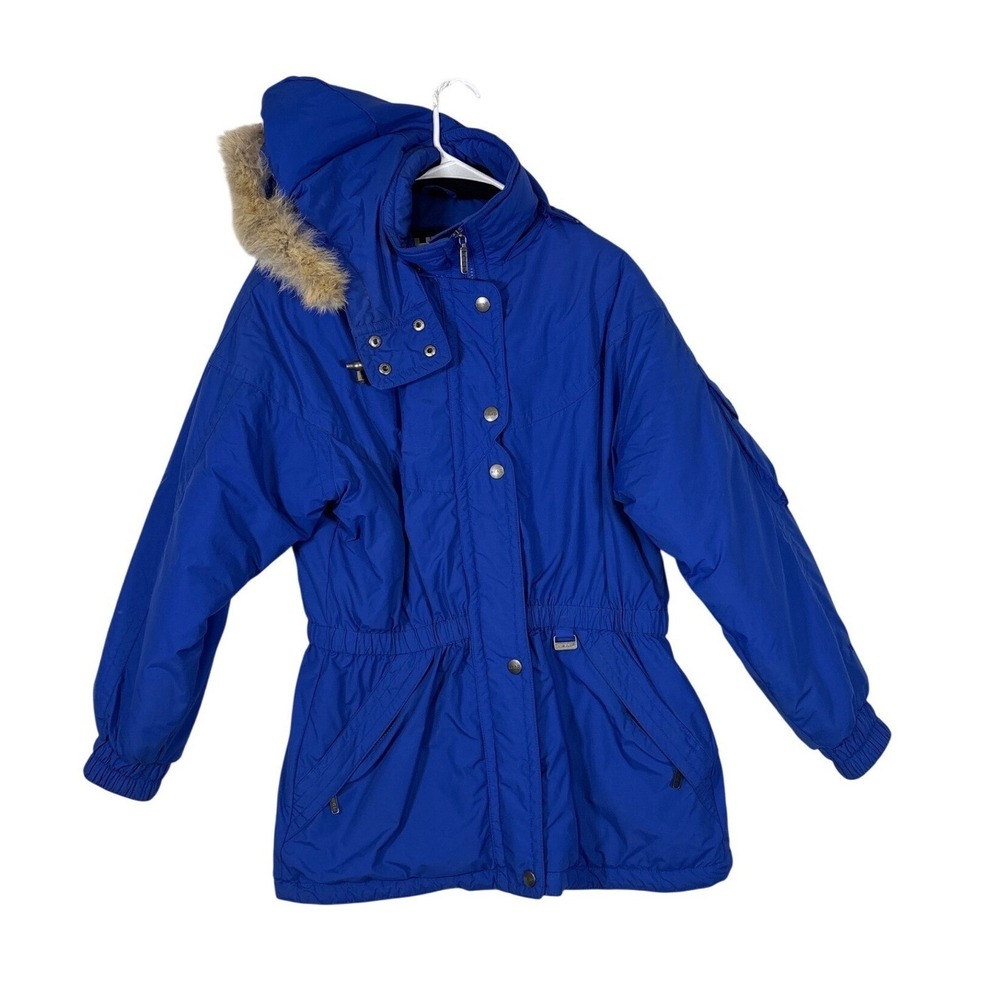 Head Skiwear Vintage Blue Parka Coyote Fur Trim Hood Women Size 12 HD2115G